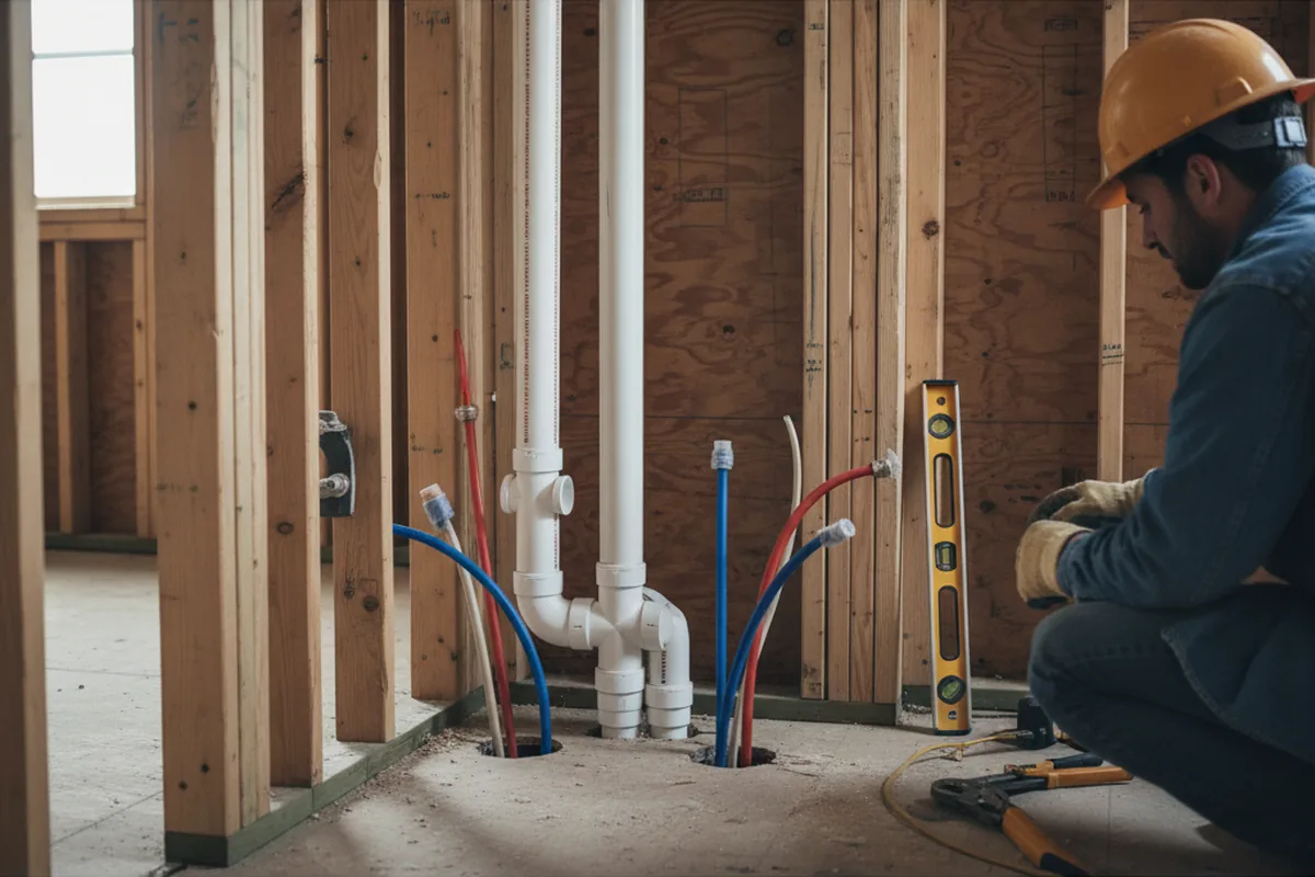 Drain and supply rough-in during Leak Detection in Andrews